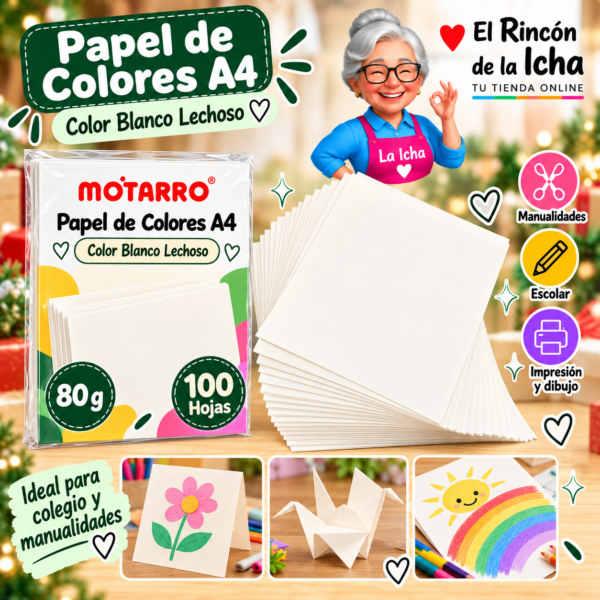 RI-0005876 Papel de Colores A4 80 g 100 Hojas Blanco Lechoso