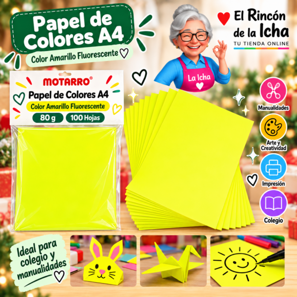 RI-0005877 Papel de Colores A4 80 g 100 Hojas Amarillo Fluorescente