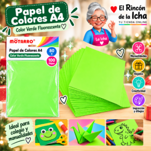 RI-0005878 Papel de Colores A4 80 g 100 Hojas Verde Fluorescente