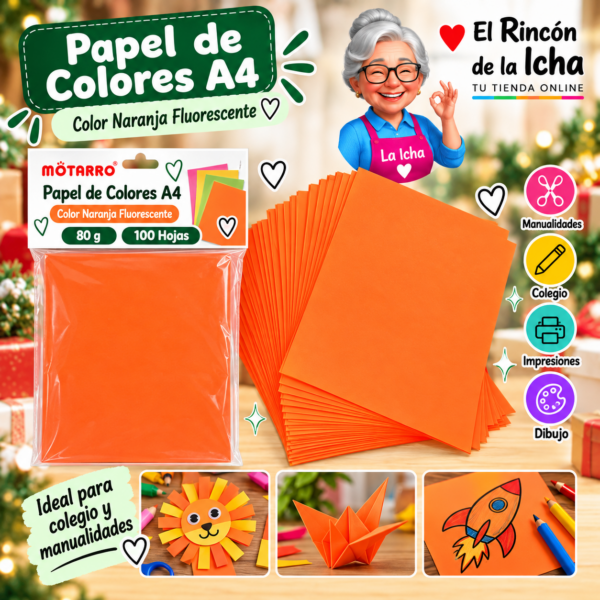RI-0005879 Papel de Colores A4 80 g 100 Hojas Naranja Fluorescente