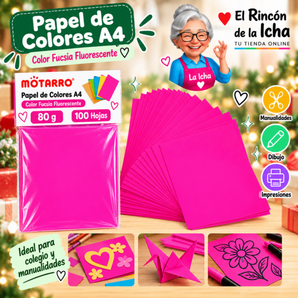 RI-0005880 Papel de Colores A4 80 g 100 Hojas Fucsia Fluorescente