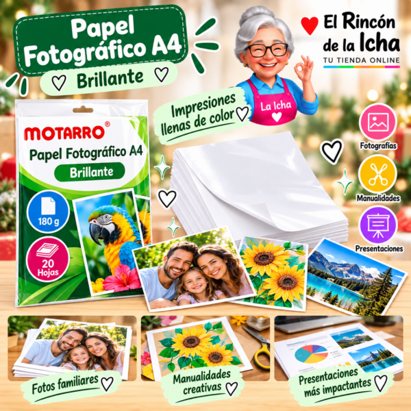 Papel Fotográfico A4 Brillante 180 g 20 Hojas