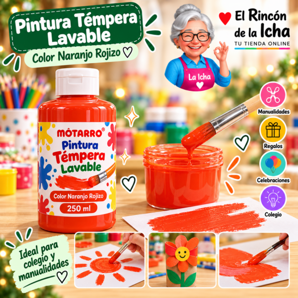 RI-0005892 Pintura Témpera Lavable 250 ml Naranjo Rojizo