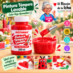 RI-0005893 Pintura Témpera Lavable 250 ml Rojo Bermellón