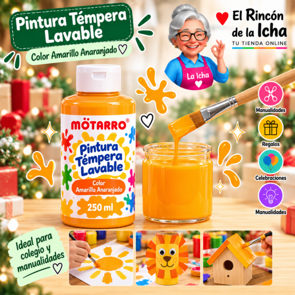 RI-0005896 Pintura Témpera Lavable 250 ml Amarillo Anaranjado