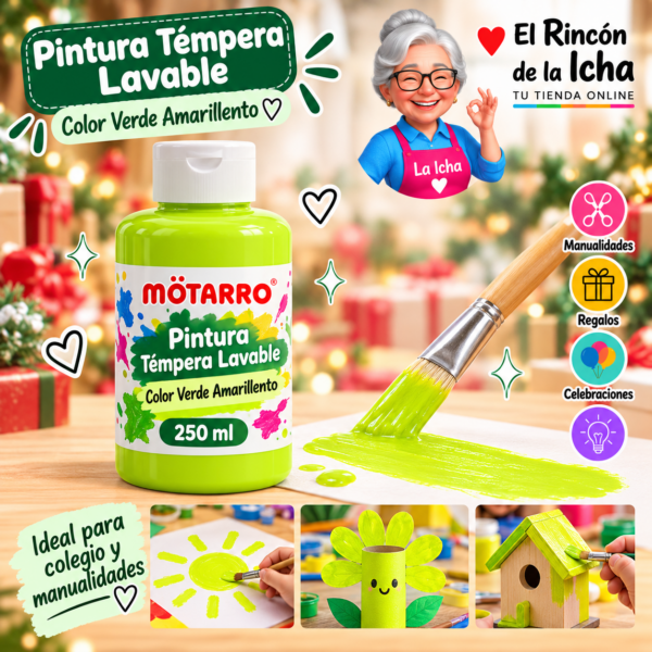 RI-0005901 Pintura Témpera Lavable 250 ml Verde Amarillento