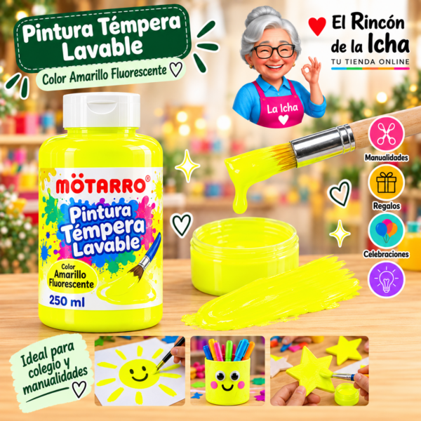 RI-0005910 Pintura Témpera Lavable 250 ml Amarillo Fluorescente