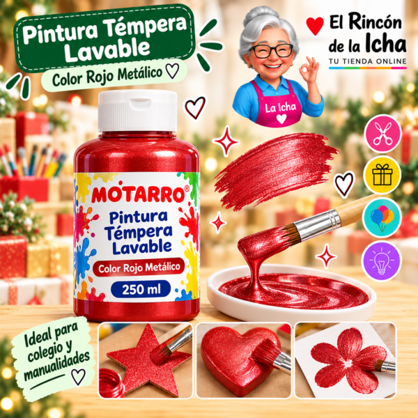 RI-0005921 Pintura Témpera Lavable 250 ml Rojo Metálico