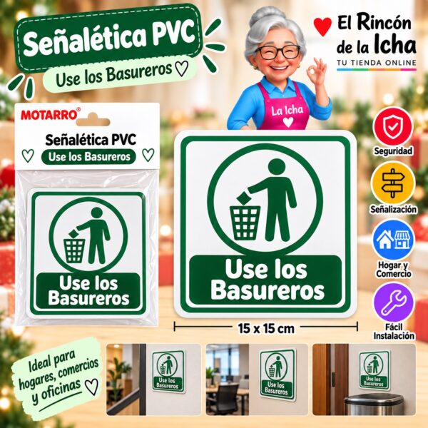 RI-0005932 Señalética PVC 15 x 15 cm Use los Basureros