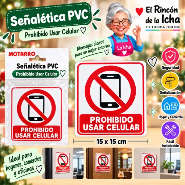 RI-0005935 Señalética PVC 15 x 15 cm Prohibido Usar Celular