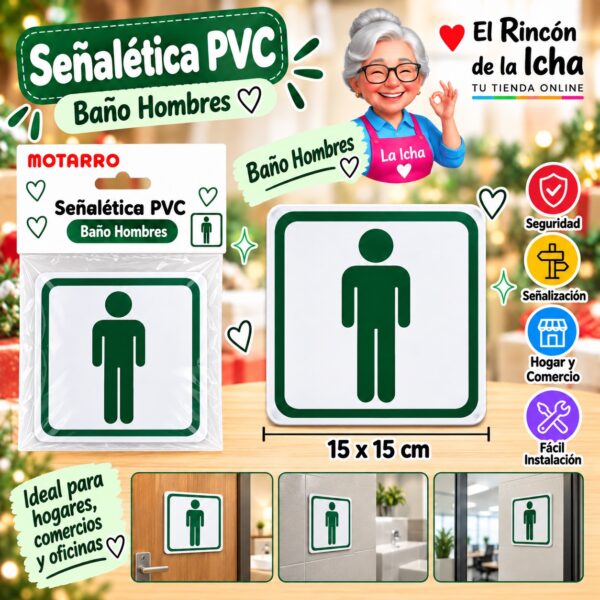 Señalética PVC 15 x 15 cm Baño Hombres