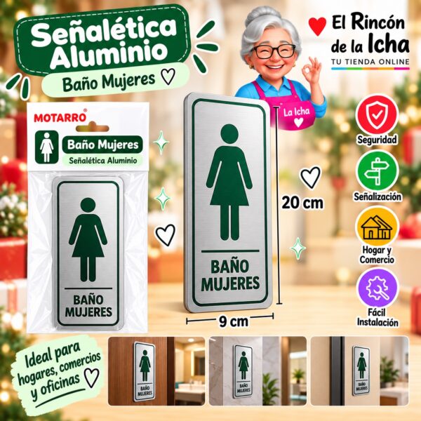 RI-0005941 Señalética Aluminio 9 x 20 cm Baño Mujeres