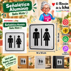 RI-0005942 Señalética Aluminio 14 x 14 cm Baño Mixto