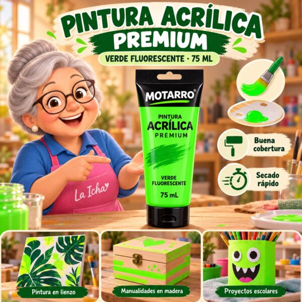 RI-0005958 Pintura Acrílica Motarro Premium 75 ml Verde Fluorescente