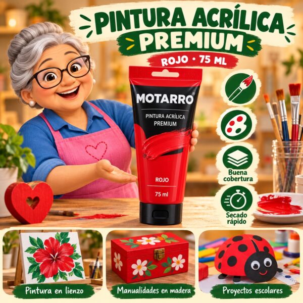 RI-0005971 Pintura Acrílica Motarro Premium 75 ml Rojo