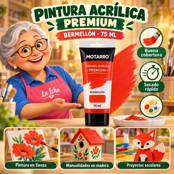 RI-0005977 Pintura Acrílica Motarro Premium 75 ml Bermellón