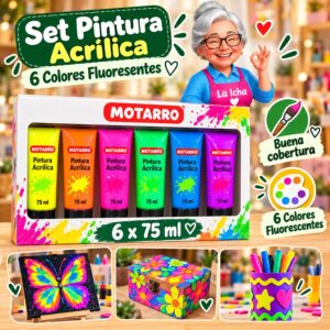 RI-0005983 Set de 6 Pinturas Acrílicas Motarro 75 ml Fluorescentes