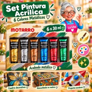RI-0005985 Set de 6 Pinturas Acrílicas Motarro 30 ml Metálicas