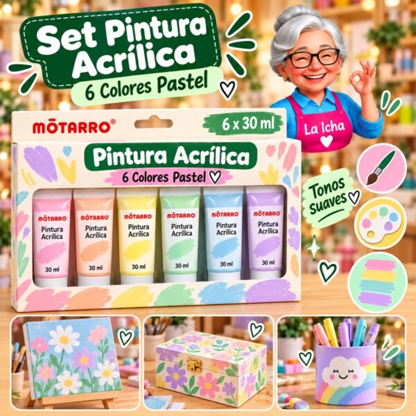 RI-0005986 Set de 6 Pinturas Acrílicas Motarro 30 ml Pastel