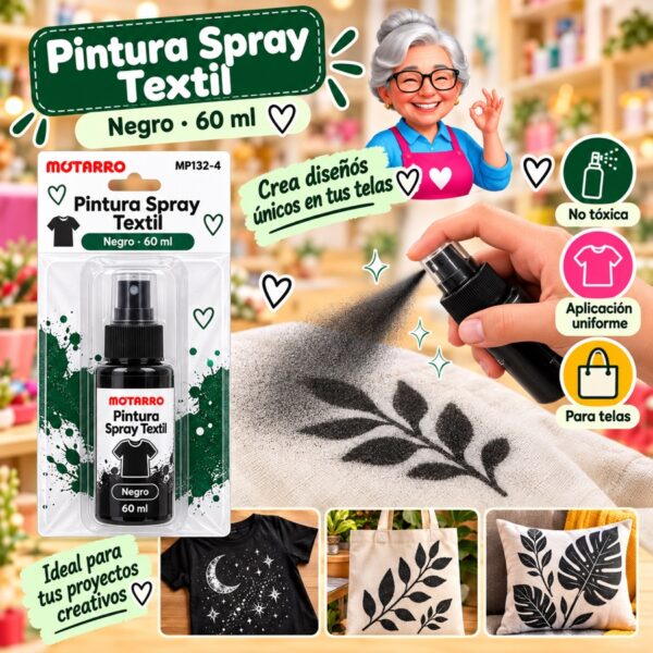RI-0005987 Pintura Spray Textil Motarro 60 ml Negro
