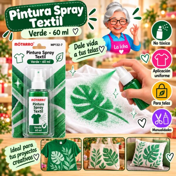 RI-0005988 Pintura Spray Textil Motarro 60 ml Verde
