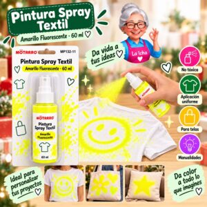 RI-0005990 Pintura Spray Textil Motarro 60 ml Amarillo Fluorescente