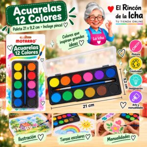 RI-0005993 Paleta de Acuarelas Motarro 12 Colores con Pincel