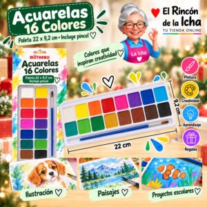 RI-0005994 Paleta de Acuarelas Motarro 16 Colores con Pincel