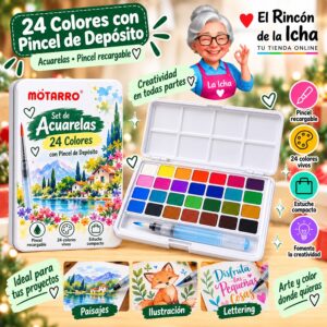 RI-0005998 Set de Acuarelas Motarro 24 Colores con Pincel de Depósito