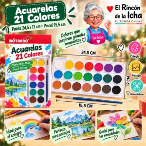 RI-0005999 Paleta de Acuarelas Motarro 21 Colores con Pincel