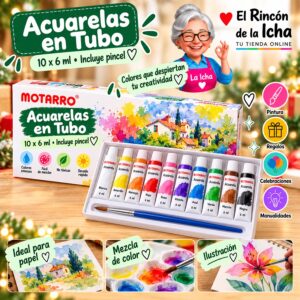 RI-0006000 Set de Pinturas Acuarela Motarro 10 Tubos de 6 ml con Pincel