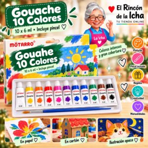 RI-0006001 Set de Pinturas Gouache Motarro 10 Tubos de 6 ml con Pincel