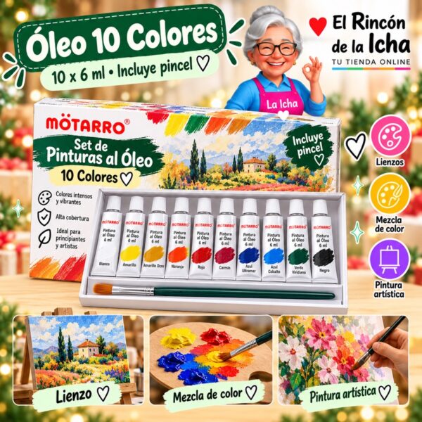RI-0006002 Set de Pinturas al Óleo Motarro 10 Tubos de 6 ml con Pincel