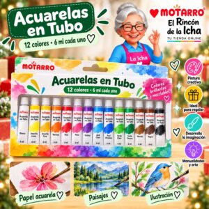 RI-0006003 Set de Pinturas Acuarela Motarro 12 Tubos de 6 ml