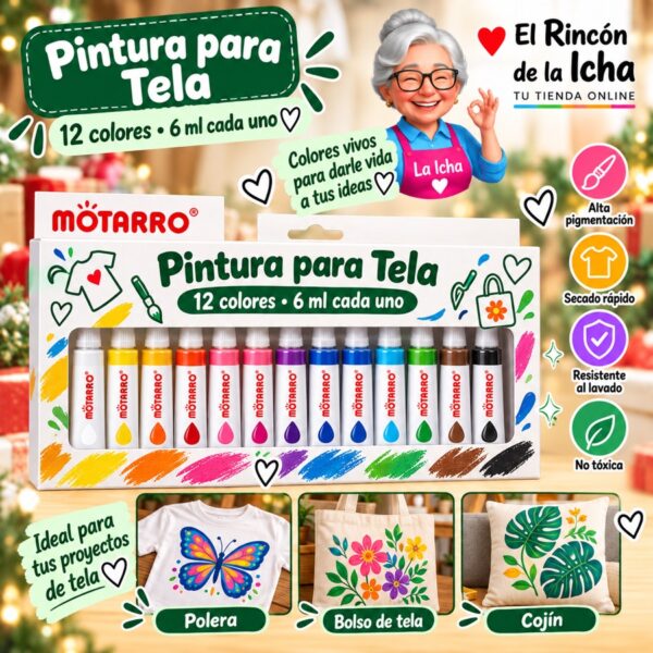 RI-0006005 Set de Pinturas para Tela Motarro 12 Tubos de 6 ml