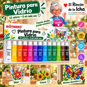 RI-0006006 Set de Pinturas para Vidrio Motarro 12 Tubos de 6 ml