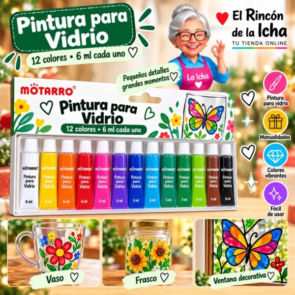 RI-0006006 Set de Pinturas para Vidrio Motarro 12 Tubos de 6 ml