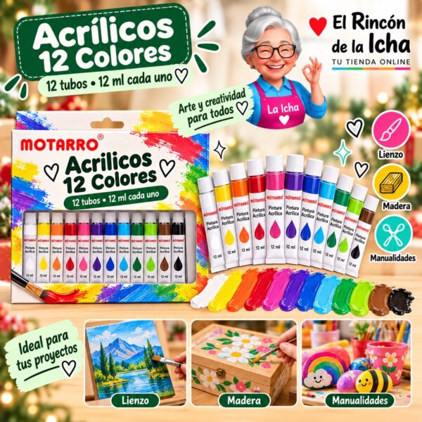RI-0006008 Set de Pinturas Acrílicas Motarro 12 Tubos de 12 ml
