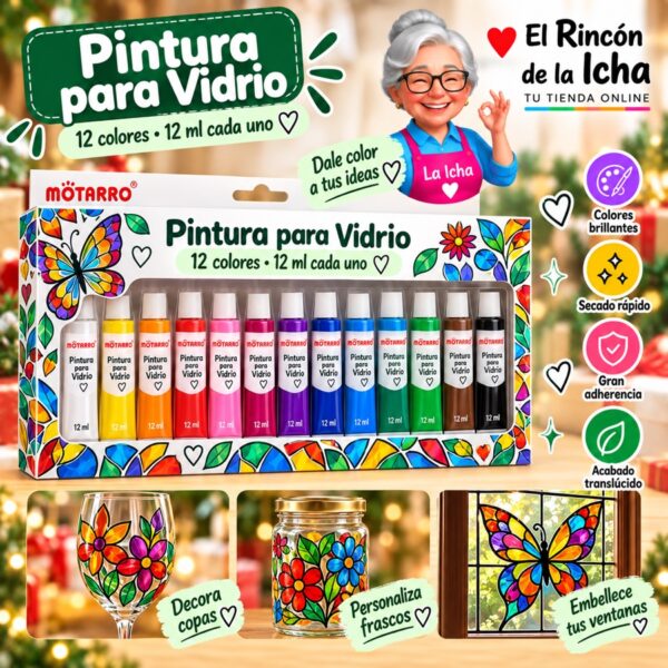 RI-0006011 Set de Pinturas para Vidrio Motarro 12 Tubos de 12 ml