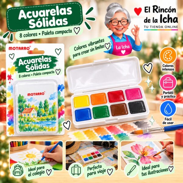 Set de Acuarelas Sólidas Motarro 8 Colores