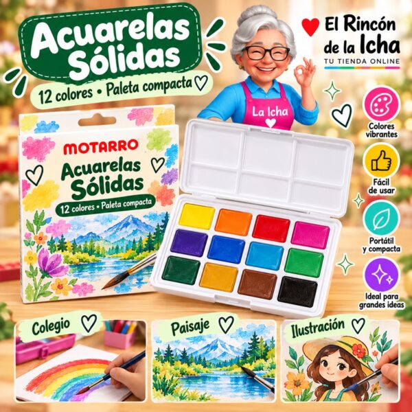 RI-0006013 Set de Acuarelas Sólidas Motarro 12 Colores