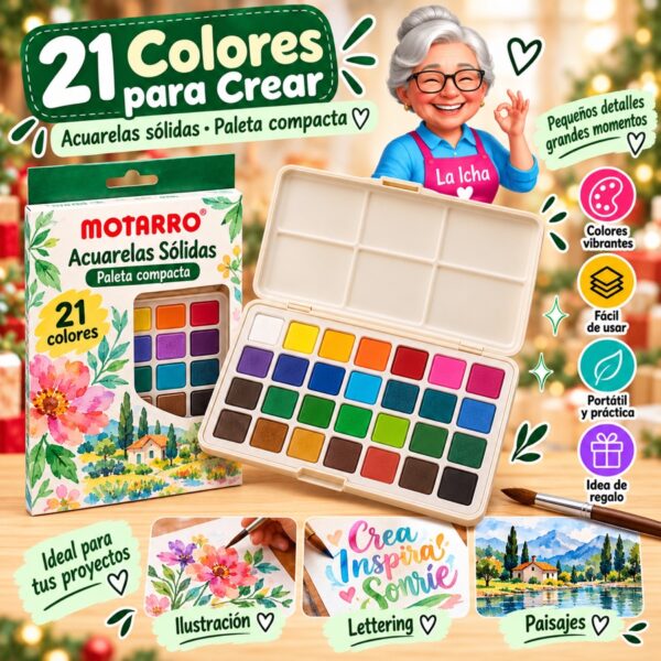 RI-0006014 Set de Acuarelas Sólidas Motarro 21 Colores