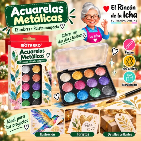 RI-0006015 Paleta de Acuarelas Metálicas Motarro 12 Colores
