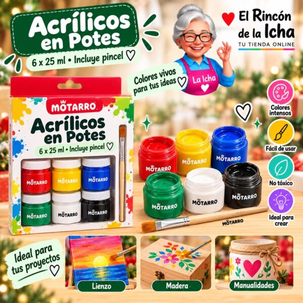 RI-0006021 Set de Pinturas Acrílicas Motarro 6 Potes de 25 ml