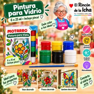 RI-0006023 Set de Pinturas para Vidrio Motarro 6 Potes de 25 ml