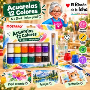 RI-0006024 Set de Pinturas Acuarela Motarro 12 Potes de 25 ml