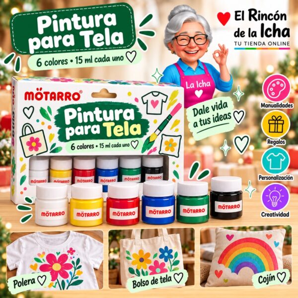 RI-0006033 Set de Pinturas para Tela Motarro 6 Colores de 15 ml