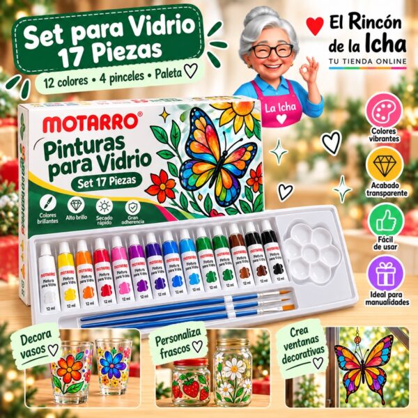 Set de Pinturas para Vidrio Motarro 17 Piezas