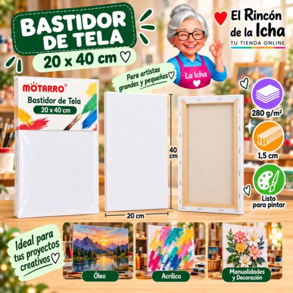 RI-0006050 Bastidor de Tela Blanco Motarro 20 x 40 cm