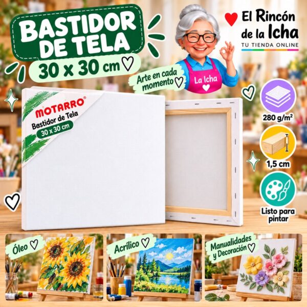 Bastidor de Tela Blanco Motarro 30 x 30 cm